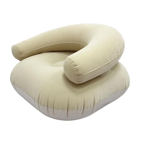 getuse Aufblasbarer Loungesessel mit beflockter Oberfläche, tragbarer Liegestuhl für drinnen und draußen, 73 x 73 x 52 cm, Beige von getuse