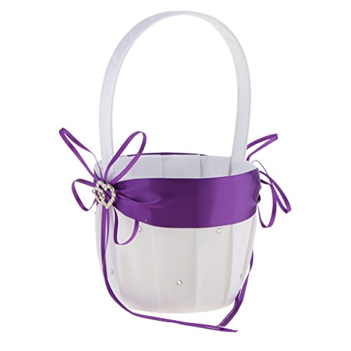 getuse Blumenmädchenkorb Strass Doppelherz Satin Hochzeit Zeremonie Party Dekor - Lila von getuse