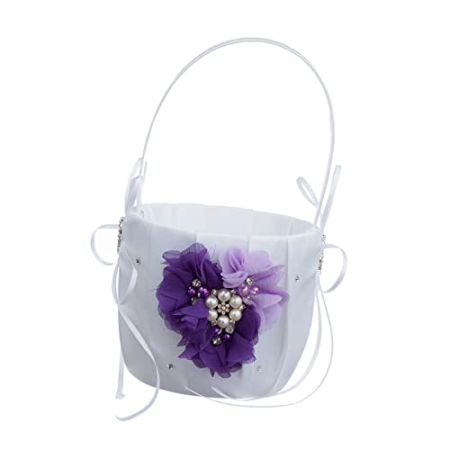 getuse Romantischer Blumenmädchenkorb mit Schleife, Kunstperlen, Herzform, Violett von getuse