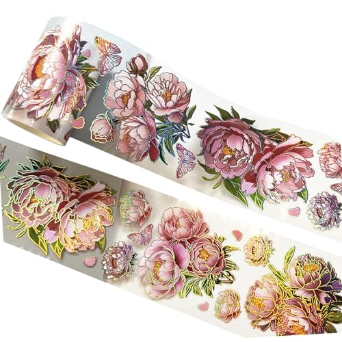 getuse Washi-Klebeband mit Haustieren Muster, 2m x 6cm Bastelband, PET Masking Tape für Scrapbooking, DIY-Dekor, Partydekorationen, Bücher, Kalender, Kinder, Teenager- Rote Pfingstrose von getuse