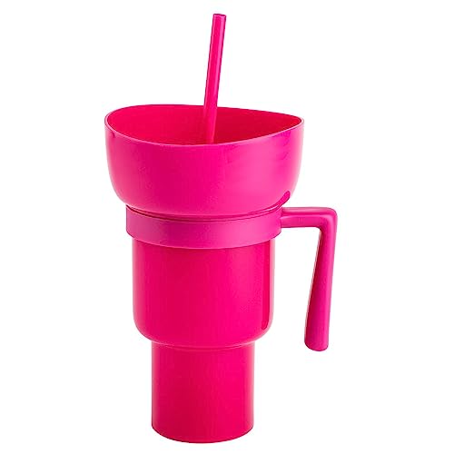 Snack Drink Cup | Multifunktionsbecher | Becher Mit Decke l Und Strohhalm, 2-in-1-Trinkbecher, Snackbecher, Popcorn Becher Tasse Für Geburtstagsfeier Party Und Filmabend von geugecy