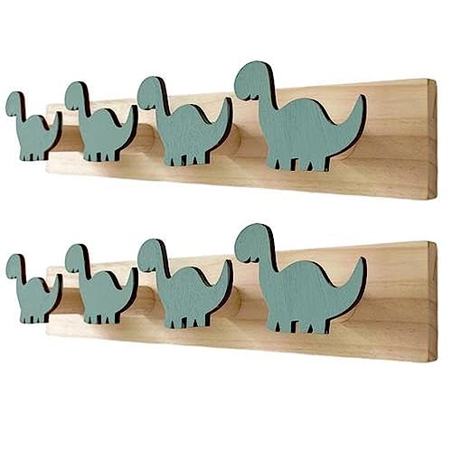 geugecy Garderobenhaken Holz Kinder, Dinosaurier Garderobenhaken Kleiderhaken Wand Mit 4 Haken, Kreative Niedliche Tier Wandhaken Holzhaken Garderobe Zum Aufhängen Kleidung, Mänteln, Hüten, Taschen von geugecy