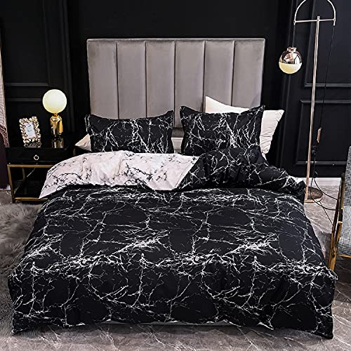 Gezu Bettwäsche 155×220cm Marmor Optik Schwarz Weiß Grau Wendebettwäsche Set Microfaser Bettbezug und 2 Kissenbezüge 80x80cm mit Reißverschluss von gezu