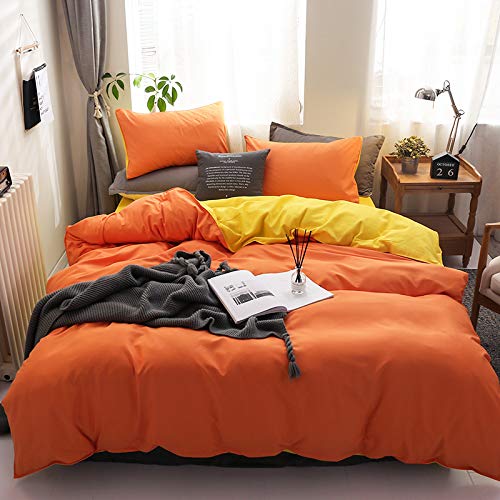 Gezu Orange Bettwäsche 220x240cm Gelb Uni Wendebettwäsche Set Microfaser Bettbezug und 2 Kissenbezüge 80x80cm mit Reißverschluss von Gezu