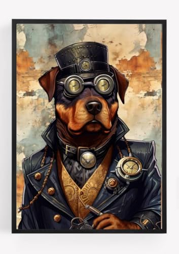 Poster Steam Punk Steampunk Rottweiler Hund Druck Poster Hipster Dapper Vinatge Stil A4 ungerahmt Wandkunst Wohnkultur Dekoration Geschenk von gfc