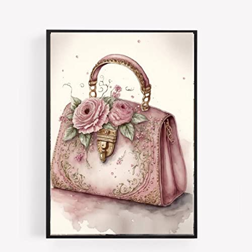 Rosa Vintage Handtasche Schlafzimmer Druck Bild Poster Geschenk A4 ungerahmt 2 Wandkunst Home Mode Dekor Mädchen Bett Ankleidezimmer romantisch von gfc