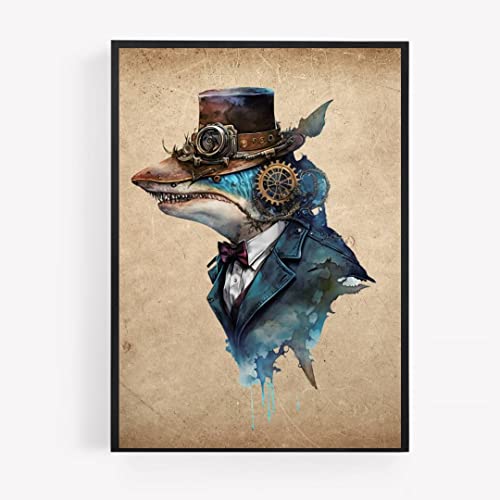 Steam Punk Steampunk Hai Druck Bild Poster Hipster Dapper Vinatge Stil A4 ungerahmt Wandkunst Heimdekoration Dekoration Geschenk von gfc