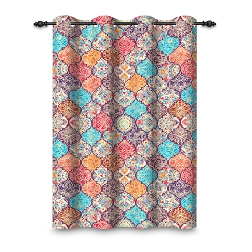ggaimwf 107x160cm Boho Ösenvorhang Marokkanisch Bunt Retro Geometrisch Blumen Muster Ethno-Stil Bauernhaus Raumteiler Verdunkelungsvorhänge Fenstervorhänge für Schlafzimmer Wohnzimmer,1-Einzelpaneel von ggaimwf