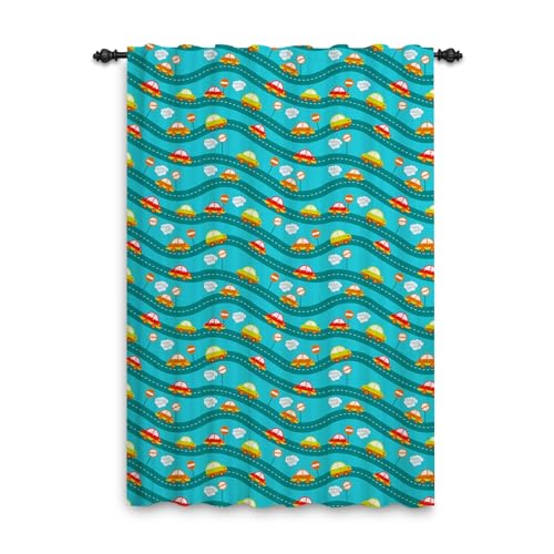 ggaimwf 107x160cm Cartoon-Auto Vorhang für Kinderzimmer Farbenfroher Oldtimer LKW Blaue Straße Lichtfilterung Raumteiler Fenstervorhänge für Jungen Mädchen Spielzimmer Wohnzimmer,1-Einzelpaneel von ggaimwf