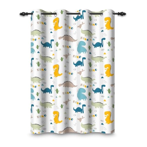 ggaimwf 107x160cm Dinosaurier-Cartoon Verdunkelungsvorhang für Kinderzimmer Niedlicher Dino Tierdruck Ösenvorhänge Thermo Tüllenvorhänge Raumteiler Fenstervorhänge für Baby-Spielzimmer,1-Einzelpaneel von ggaimwf
