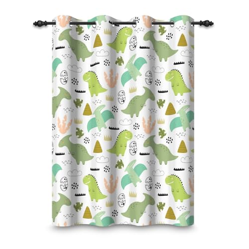 ggaimwf 107x160cm Dinosaurier-Cartoon Verdunkelungsvorhang für Kinderzimmer Tiere Jura Niedlich Grüner Dino Ösenvorhänge Tüllenvorhänge Raumteiler Fenstervorhänge für Baby Spielzimmer,1-Einzelpaneel von ggaimwf