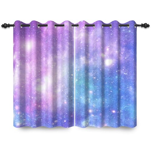 ggaimwf 107x160cm Galaxie Weltraum Ösenvorhang Nebel Universum Planeten Lila Blau Fantasie Sternenhimmel Thermo Raumteiler Verdunkelung Fenstervorhänge für Schlafzimmer Wohnzimmer,2 paneel von ggaimwf