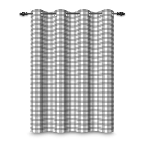 ggaimwf 107x160cm Plaid Ötenvorhang Buffalo Check Hellgrau und weiß Gingham Quadrate Muster Bauernhaus Privatsphäre Thermal Grommet Blackout Fenstervorhänge für Schlafzimmer Wohnzimmer,1-Einzelpaneel von ggaimwf