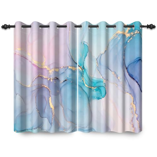ggaimwf 107x215cm Marmor Ösenvorhang Abstrakt Moderne Kunst Goldstruktur Rosa Blau Vintage-Steindruck Thermo Raumteiler Verdunkelungsvorhänge Fenstervorhänge für Schlafzimmer Wohnzimmer,2 paneel von ggaimwf