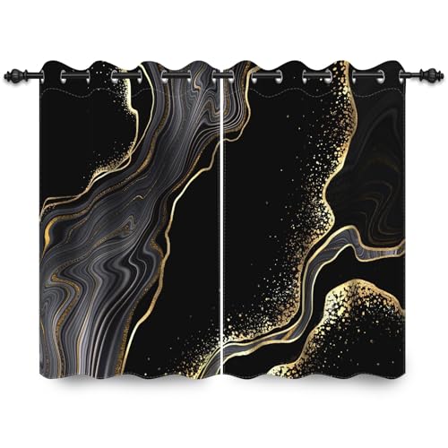 ggaimwf 117x138cm Marmor Ösenvorhang Abstrakt Moderne Kunst Goldstruktur Schwarz Grau Vintage-Steindruck Raumteiler Verdunkelungsvorhänge Fenstervorhänge für Schlafzimmer Wohnzimmer,2 paneel von ggaimwf