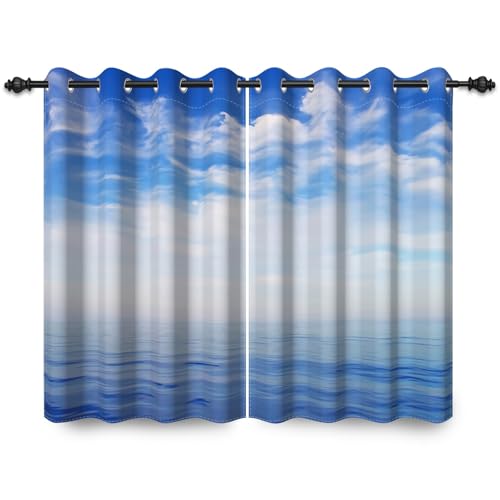 ggaimwf 117x138cm Ozean Meer Ösenvorhang Blauer Himmel Ruhiger Ozean Meereslandschaft Naturlandschaft Urlaub Thermo Raumteiler Verdunkelung Fenstervorhänge für Schlafzimmer Wohnzimmer,2 paneel von ggaimwf