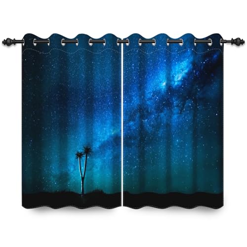 ggaimwf 117x183cm Galaxie Weltraum Ösenvorhang Nebel Baum Blaue Milchstraße Fantasie Sternenhimmel Thermo Raumteiler Verdunkelung Fenstervorhänge für Schlafzimmer Wohnzimmer,2 paneel von ggaimwf
