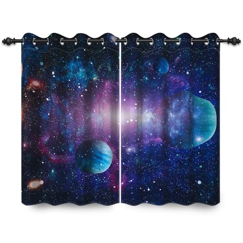 ggaimwf 117x183cm Galaxie Weltraum Ösenvorhang Nebel Universum Planeten Blau Fantasie Sternenhimmel Thermo Raumteiler Verdunkelung Fenstervorhänge für Schlafzimmer Wohnzimmer,2 paneel von ggaimwf