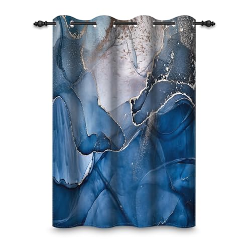ggaimwf 117x183cm Marmor Ösenvorhang Abstrakt Moderne Kunst Goldstruktur Blau Luxus Vintage-Steindruck Raumteiler Verdunkelungsvorhänge Fenstervorhänge für Schlafzimmer Wohnzimmer,1-Einzelpaneel von ggaimwf