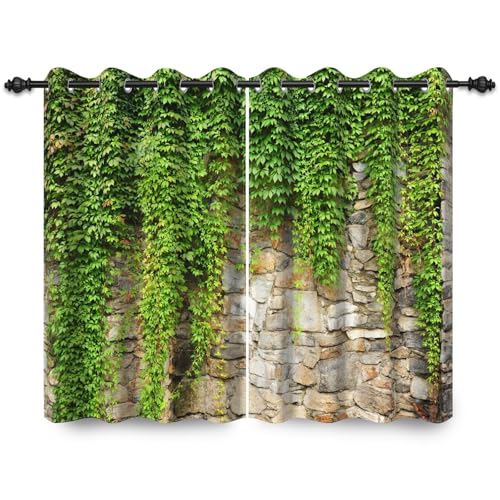 ggaimwf 117x229cm Ösenvorhang Cowboy Steinmauer Grüne Blätter Efeu Rustikal Vintage Bauernhaus Landhaus Raumteiler Verdunkelungsvorhänge Fenstervorhänge für Schlafzimmer Wohnzimmer,2 paneel von ggaimwf