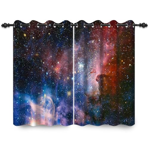 ggaimwf 132x214cm Galaxie Weltraum Ösenvorhang Nebel Universum Planeten Kosmos Fantasie Sternenhimmel Thermo Raumteiler Verdunkelung Fenstervorhänge für Schlafzimmer Wohnzimmer,2 paneel von ggaimwf