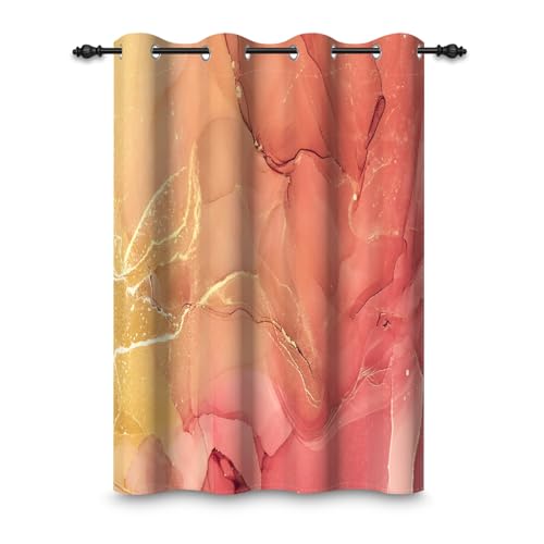 ggaimwf 135x175cm Marmor Ösenvorhang Abstrakt Moderne Kunst Goldstruktur Orange Luxus Vintage-Steindruck Raumteiler Verdunkelungsvorhänge Fenstervorhänge für Schlafzimmer Wohnzimmer,1-Einzelpaneel von ggaimwf