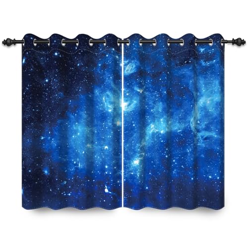 ggaimwf 135x229cm Galaxie Weltraum Ösenvorhang Nebel Universum Blau Milchstraße Fantasie Sternenhimmel Thermo Raumteiler Verdunkelung Fenstervorhänge für Schlafzimmer Wohnzimmer,2 paneel von ggaimwf