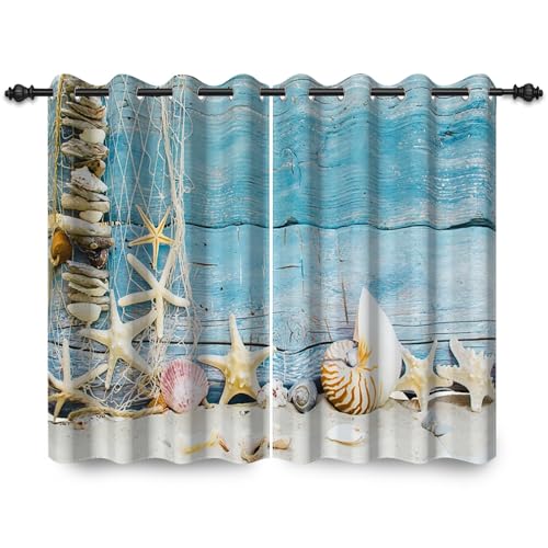 ggaimwf 135x229cm Ozean Ösenvorhang Strand Seestern Muschel Vintage Holzbrett Schiff Maritimes Thema Raumteiler Verdunkelungsvorhänge Fenstervorhänge für Schlafzimmer Wohnzimmer,2 Panel ggaimwf 135x229cm Ozean Ösenvorhang Strand Seestern Muschel Vintage Holzbrett Schiff Maritimes Thema Raumteiler Verdunkelungsvorhänge Fenstervorhänge für Schlafzimmer Wohnzimmer,2 Panel von ggaimwf
