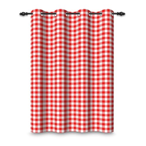 ggaimwf 135x229cm Plaid Ötenvorhang Buffalo Check Rot und Weiß Klassiker Gingham Jahrgang Quadrate Muster Bauernhaus Thermal Grommet Blackout Fenstervorhänge für Schlafzimmer Wohnzimmer,1-Einzelpaneel von ggaimwf