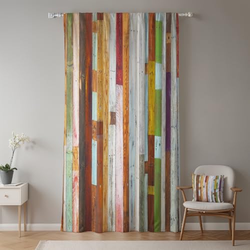 ggaimwf 135x245cm Bleistiftfaltenvorhang mit Holzbrett Bunt Vertikale Streifen Country Stangentasche Bleistiftfalte Lichtfilterung Sichtschutz Fenstervorhänge für Wohnzimmer Schlafzimmer,1 Panel von ggaimwf