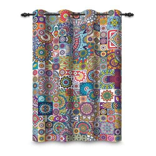 ggaimwf 135x245cm Boho Ösenvorhang Patchwork Marokkanisch Klassisch Geometrisch Muster Bauernhaus Ösen Raumteiler Verdunkelungsvorhänge Fenstervorhänge für Schlafzimmer Wohnzimmer,1-Einzelpaneel von ggaimwf