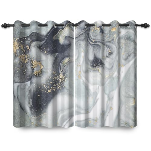 ggaimwf 135x245cm Marmor Ösenvorhang Abstrakt Moderne Kunst Goldstruktur Grau Ombre Vintage-Steindruck Raumteiler Verdunkelungsvorhänge Fenstervorhänge für Schlafzimmer Wohnzimmer,2 paneel von ggaimwf