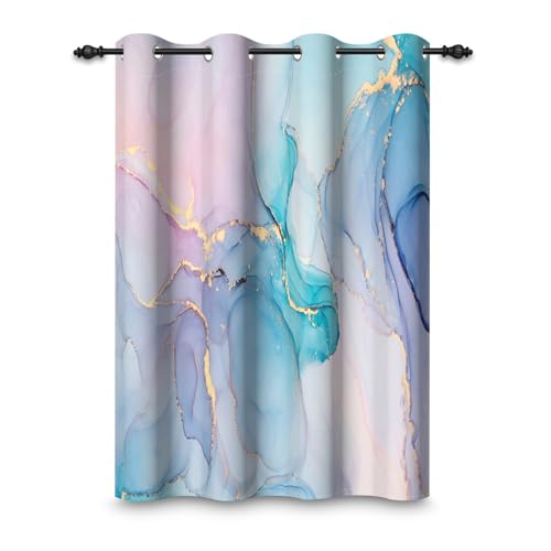 ggaimwf 135x245cm Marmor Ösenvorhang Abstrakt Moderne Kunst Goldstruktur Rosa Blau Vintage-Steindruck Thermo Raumteiler Verdunkelungsvorhänge Fenstervorhänge für Schlafzimmer Wohnzimmer,1-Einzelpaneel von ggaimwf