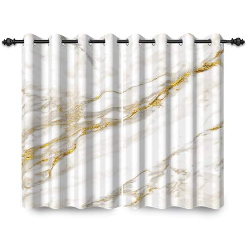 ggaimwf 135x245cm Marmor Ösenvorhang Abstrakt Moderne Kunst Goldstruktur Weiß Vintage Steindruck Thermo Raumteiler Verdunkelungsvorhänge Fenstervorhänge für Schlafzimmer Wohnzimmer,2 paneel von ggaimwf