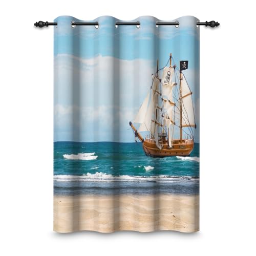 ggaimwf 135x245cm Ozean Meer Ösenvorhang Strand Welle Retro-Piratenschiff Meeresküste Naturlandschaft Urlaub Thermo Raumteiler Verdunkelung Fenstervorhänge für Schlafzimmer Wohnzimmer,1-Einzelpaneel ggaimwf 135x245cm Ozean Meer Ösenvorhang Strand Welle Retro-Piratenschiff Meeresküste Naturlandschaft Urlaub Thermo Raumteiler Verdunkelung Fenstervorhänge für Schlafzimmer Wohnzimmer,1-Einzelpaneel von ggaimwf