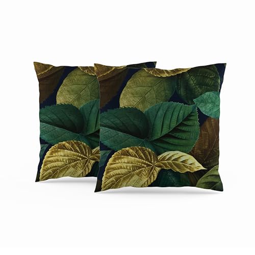 ggaimwf 2er-Set Kissenbezug Blatt Grün Gelb Blätter Pflanzenthema Jahrgang Feines Leinen Kissenbezug Kissenbezüge Quadratisch für Moderne Wohnzimmer Schlafzimmer Couch Draußen Sitz Büro 60x60cm von ggaimwf