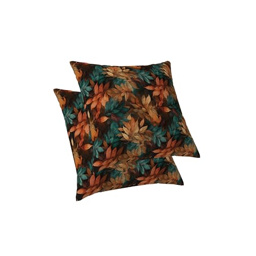 ggaimwf 2er-Set Kissenbezugbezüge Orange Blau Blätter Muster Pflanzen Modern Leinen Quadratisch Kissenbezug für neutrale Wohndekoration Dekorativ Terrasse Wohnzimmer Couch Schlafsofa 50x50cm von ggaimwf
