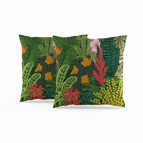 ggaimwf 60x60cm 2er-Set Kissenbezüge Blumen Blätter Tropische Pflanzen Blühen Bunt Jahrgang Exotisch Dekorative Kissenbezüge für Frauen Familie Garten BettwäscheCouch Sofa Bett Wohnzimmer von ggaimwf