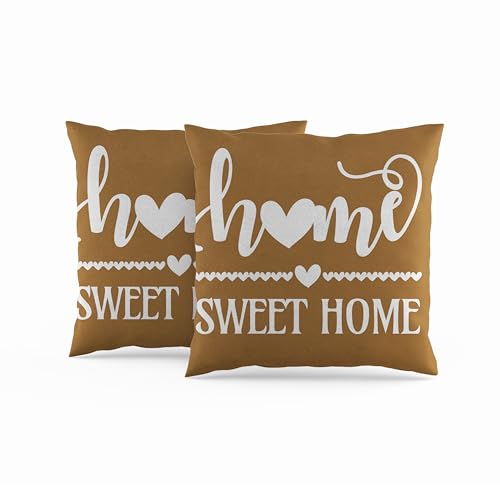 ggaimwf 60x60cm Kissenbezug Home Sweet Home Braun Couchkissen Weiche Leinen Dekorative Kissenbezüge für zu Hause für Sofa Wohnzimmer Schlafzimmer Kissen mit unsichtbarem Reißverschluss 2er-Set von ggaimwf