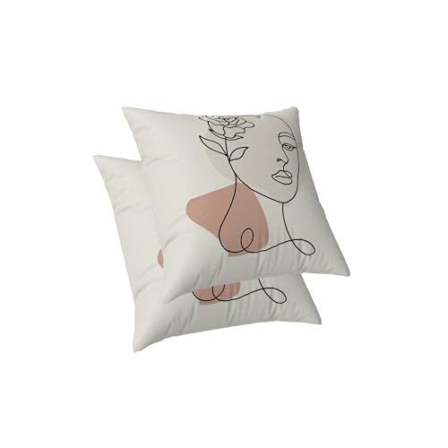 ggaimwf Abstrakt Quadratische Leinenkissenbezüge für Sofa Wohnzimmer Marokko Modern Frau Rose Porträt Kissenbezüge Schlafzimmer Innere Kissenhülle mit unsichtbarem Reißverschluss, 50x50cm 2er Set von ggaimwf