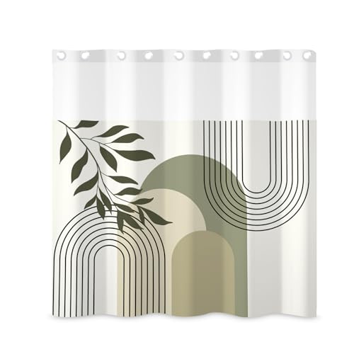 ggaimwf Boho-Duschvorhang und Liner Set ohne Haken, gestreifte Blätter, zum Einrasten, für Badezimmer, Mitte des Jahrhunderts, zeitgenössisch, abstrakt, botanisches Badezimmer-Set, 180 x 180 cm ggaimwf Boho-Duschvorhang und Liner Set ohne Haken, gestreifte Blätter, zum Einrasten, für Badezimmer, Mitte des Jahrhunderts, zeitgenössisch, abstrakt, botanisches Badezimmer-Set, 180 x 180 cm von ggaimwf