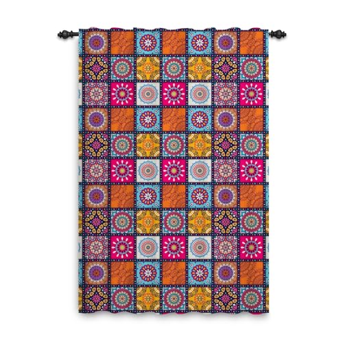 ggaimwf Boho-Patchworkvorhang Mandala Muster Hippie Marokkanischer Vorhang Bleistiftfalten Mehrfarbige Fensterdeko Schlafzimmer Esszimmer Sichtschutzvorhang Stangentasche 135x175cm, 1 Panel von ggaimwf