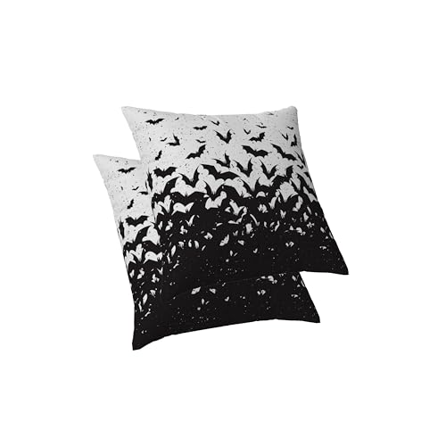 ggaimwf Dekorative Kissenbezüge 40x40cm 2er-Set Schwarz Fliegende Fledermäuse Kissen Halloween-Fledermaus Kissenbezüge aus Leinen für Sofa Couch Schlafzimmer Wohnzimmer Outdoor Kissenbezüge von ggaimwf