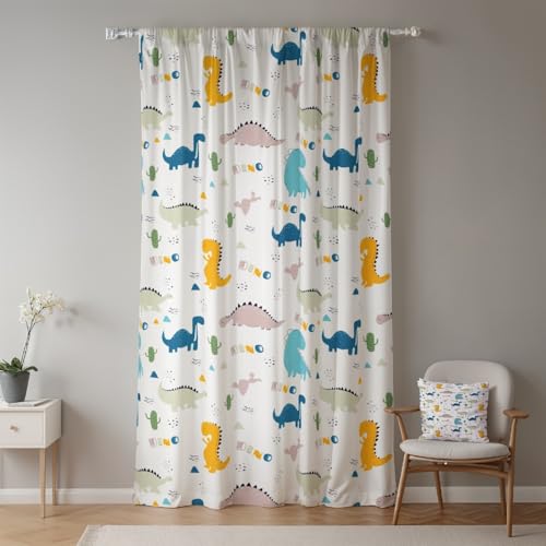 ggaimwf Dinosaurier-Vorhänge für Kinderzimmer Grün Dino-Eier Süßer Cartoon Jura-Wildtiere Fenstervorhänge Vorhänge mit Schlaufe Kinderzimmer Hängender Raumteiler Innenvorhang 135x229cm 1 Panel von ggaimwf