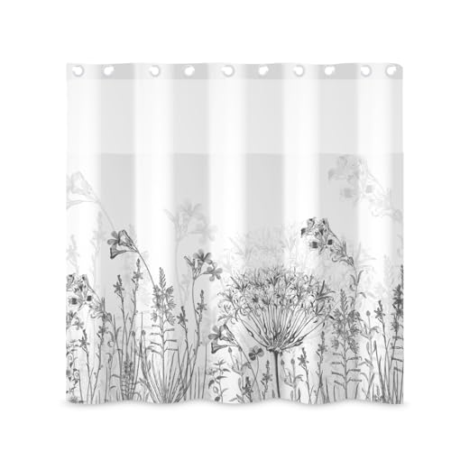 ggaimwf Duschvorhang- und Einlagen-Set ohne Haken, Blumenmuster, 180 x 180 cm, hübsches silbergraues Blumenblätter-Pflanzentuch, zum Einrasten, Duschvorhänge für Badezimmer, einzigartig, ausgefallener ggaimwf Duschvorhang- und Einlagen-Set ohne Haken, Blumenmuster, 180 x 180 cm, hübsches silbergraues Blumenblätter-Pflanzentuch, zum Einrasten, Duschvorhänge für Badezimmer, einzigartig, ausgefallener von ggaimwf
