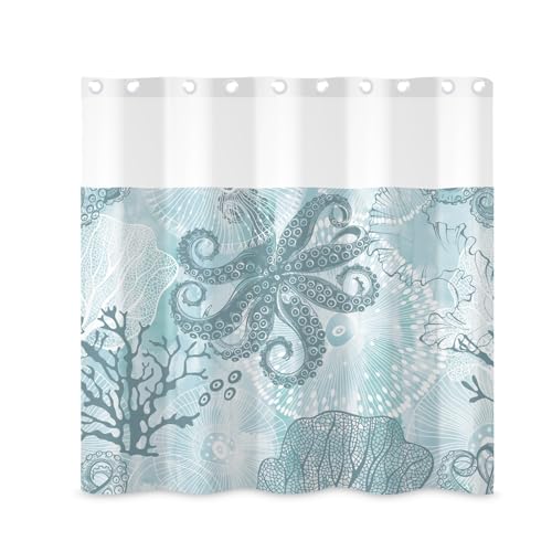 ggaimwf Duschvorhang und Liner Set ohne Haken, 180 x 180 cm, Oktopus, Seetang, Pflanzenmotiv, Polyesterstoff, zum Einrasten, Duschvorhänge für Badezimmer, Meerestiere, nautische Küsten-Badezimmer-Set ggaimwf Duschvorhang und Liner Set ohne Haken, 180 x 180 cm, Oktopus, Seetang, Pflanzenmotiv, Polyesterstoff, zum Einrasten, Duschvorhänge für Badezimmer, Meerestiere, nautische Küsten-Badezimmer-Set von ggaimwf