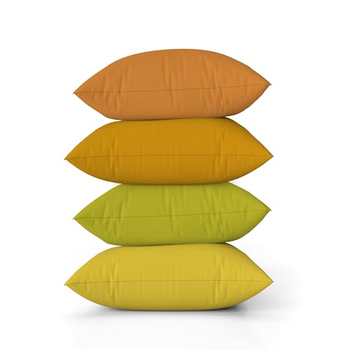 ggaimwf Einfarbig Leinenkissenbezüge für Sofa Orange Farbverlauf Kissen für das Bett Gefallenes Blatt Gelbe Farbe Handgefertigt Quadrat Kissenhüllen mit unsichtbarem Reißverschluss, 45x45cm, 4er-Set von ggaimwf