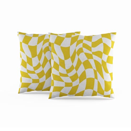 ggaimwf Karierte Kissenbezüge Gelb 40x40cm 2er-Set Wellenförmiges Schachbrettmuster Verzerrtes Schachbrett Grafik Moderne Kissen aus Leinen Sofakissenbezüge Wohnzimmer Kissenbezug für draußen ggaimwf Karierte Kissenbezüge Gelb 40x40cm 2er-Set Wellenförmiges Schachbrettmuster Verzerrtes Schachbrett Grafik Moderne Kissen aus Leinen Sofakissenbezüge Wohnzimmer Kissenbezug für draußen von ggaimwf