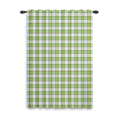 ggaimwf Karierte Vorhänge Bleistiftfalten grün weißer Karo-Vorhang für Wohnzimmer Gingham rustikaler Bauernhaus-Vorhang hintere Lasche Schlafzimmer Café Küche Kinderzimmer 107x160cm 1 Stück von ggaimwf