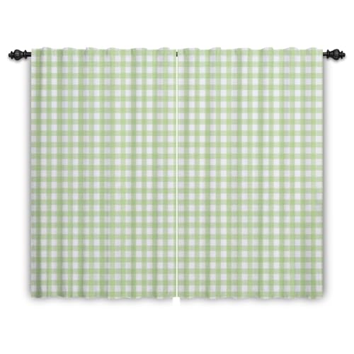 ggaimwf Karierte Vorhänge Gingham Vorhänge Schlafzimmer Grüne Wasserfarbe Geometrisches Fensterdekoration Stangentasche Wohnzimmer Modernes Bauernhaus Außen Tür Sichtschutzvorhänge 107x160cm 2 Paneele von ggaimwf